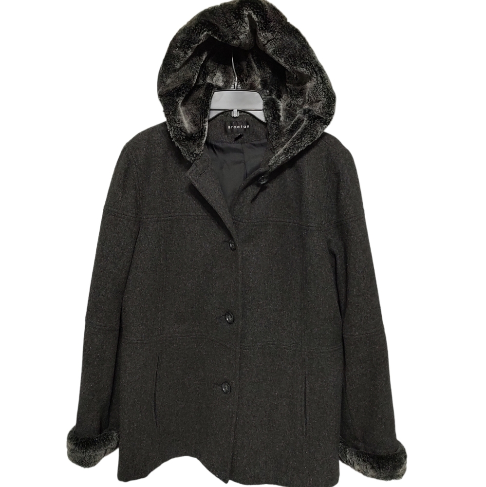 Gray Braetan Woolblend Hooded Winter Coat sz Large